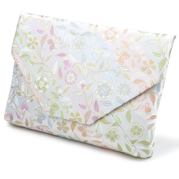 茶道具 数奇屋袋】 数寄屋袋（すきや袋）花文唐草 白 正絹 名物裂 中川