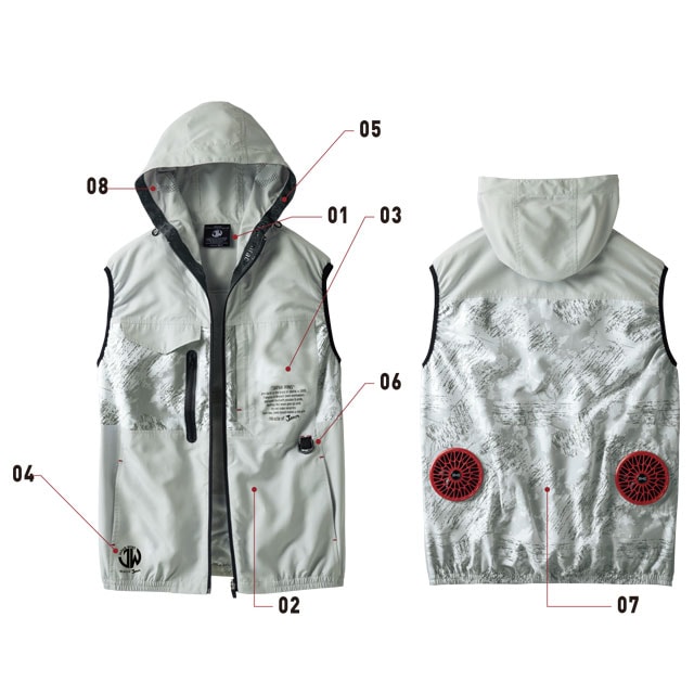 Jawin空調服ベスト フード付き 54150 シルバー/ブラック SS-ELサイズ