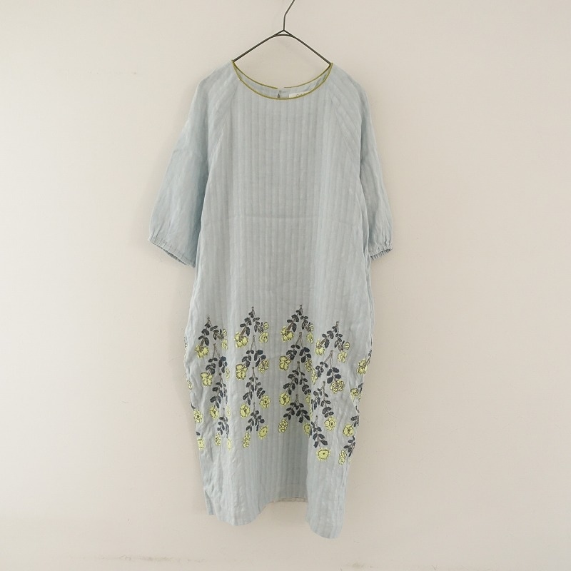 ミナペルホネン mina perhonen twins リネン刺しゅうワンピース 38 (1