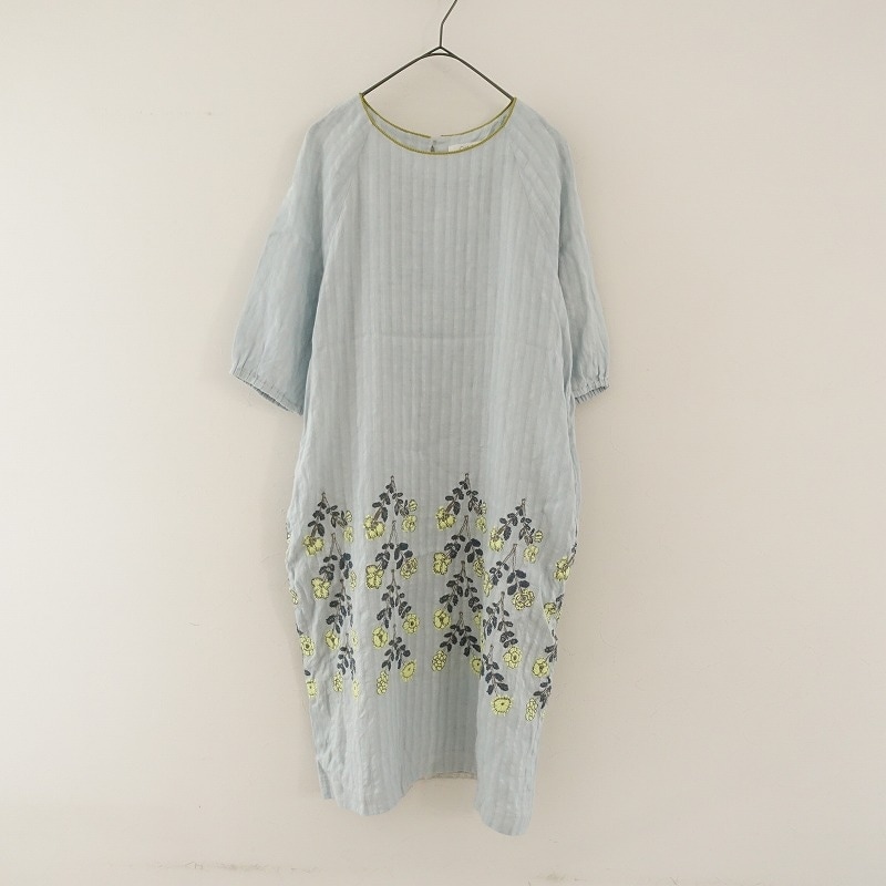 ミナペルホネン mina perhonen twins リネン刺しゅうワンピース 38 (1