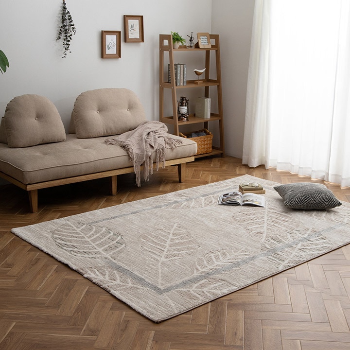 ウィルトンラグ ルアン トルコ製 リーフ柄 ナチュラル ホワイト