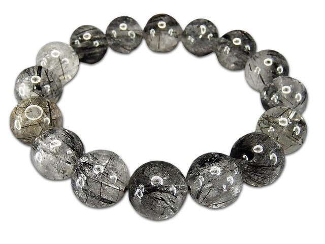 大玉タイチンブラックルチルクォーツ約14mm前後天然石数珠ブレスレット