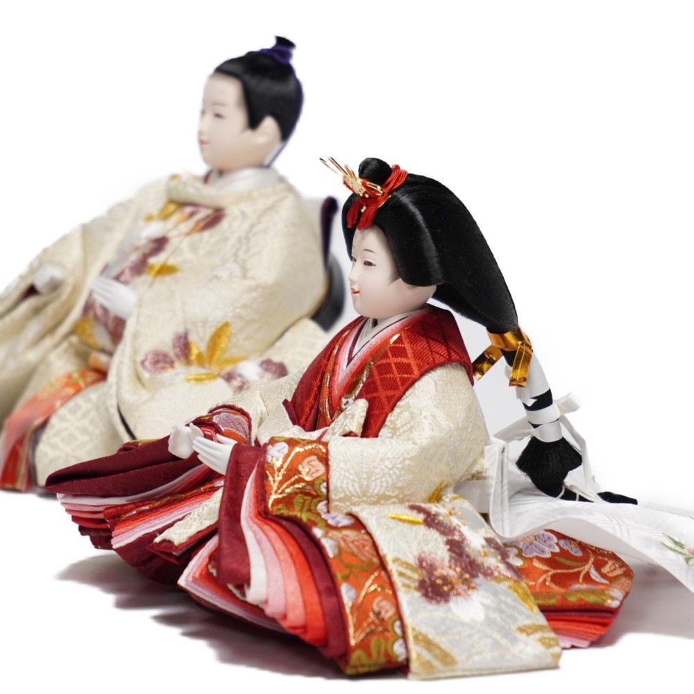 雛人形】小三五 刺繍(白) 紅白桜 親王揃い収納飾り | 恵翠作 ｜雛人形