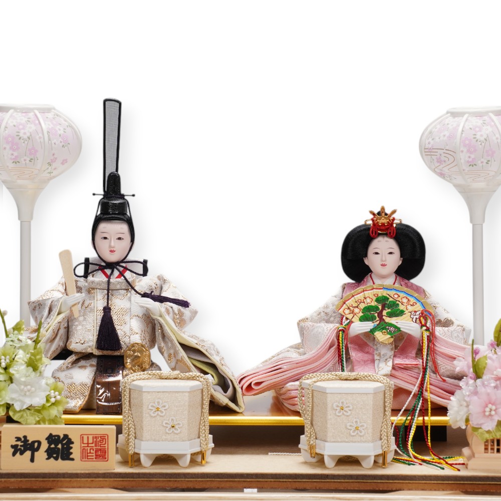 雛人形】小芥子 金襴 白木 親王揃いガラスケース飾り | 河雲作