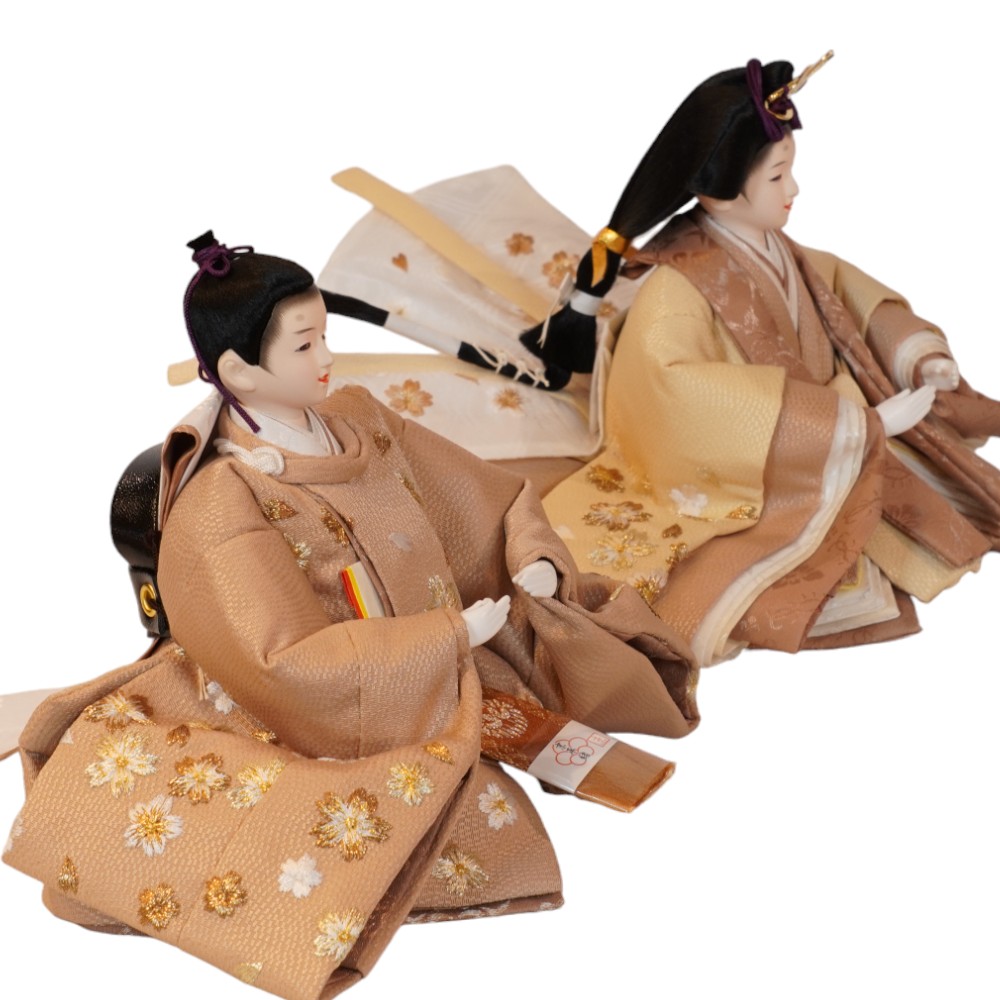 雛人形】芥子 刺繍(胡桃色/亜麻色) 金桜 親王飾り | 平安豊久作