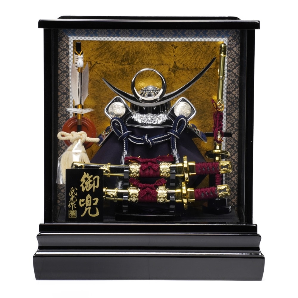 五月人形】5号 上杉 太刀付 兜ガラスケース飾り〈武光作〉[235-065