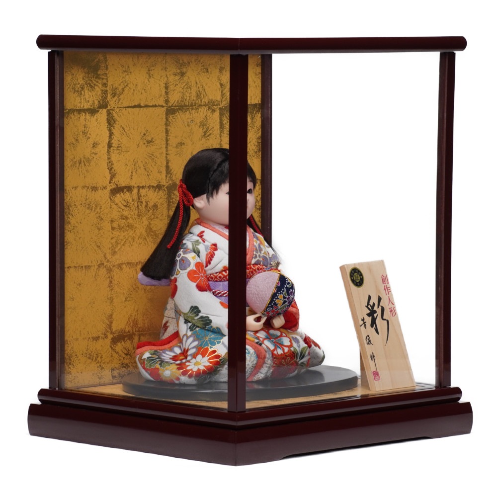 市松人形】6号 木目込み市松 彩華(座り) ガラスケース入り〈芳俊作
