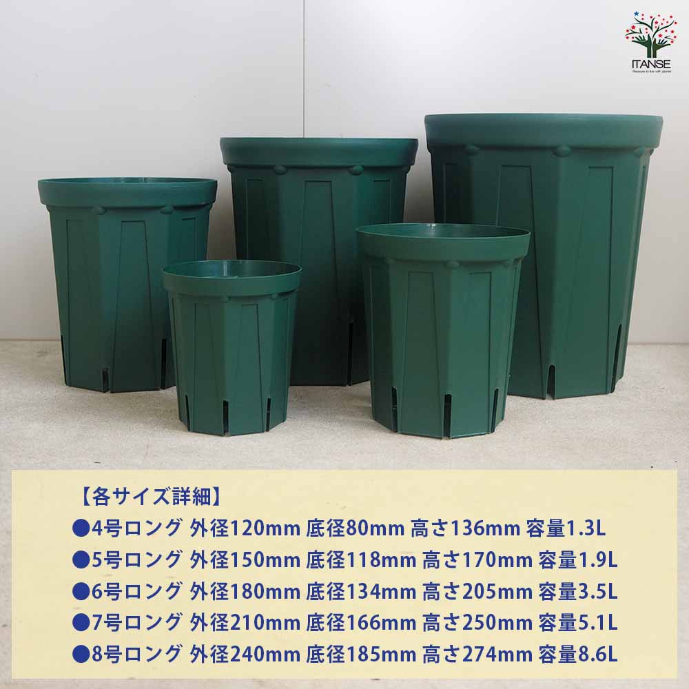 スリット鉢 4～8号ロングセット 【プラ鉢 5種類／各1個】｜ 【植物の
