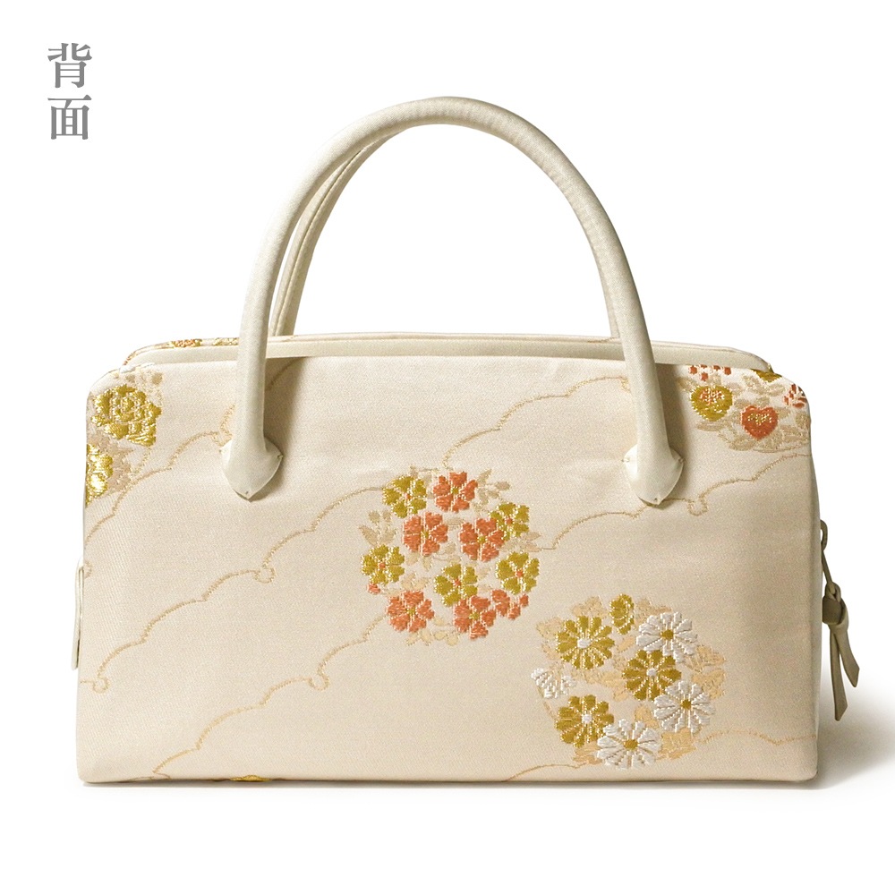 葵バッグ「小花の丸」ベージュ｜和装バッグ 着物用バッグ