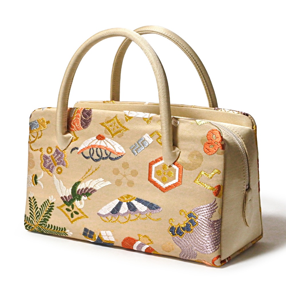 葵バッグ「秀麗宝尽し文」ベージュ｜和装バッグ 着物用バッグ