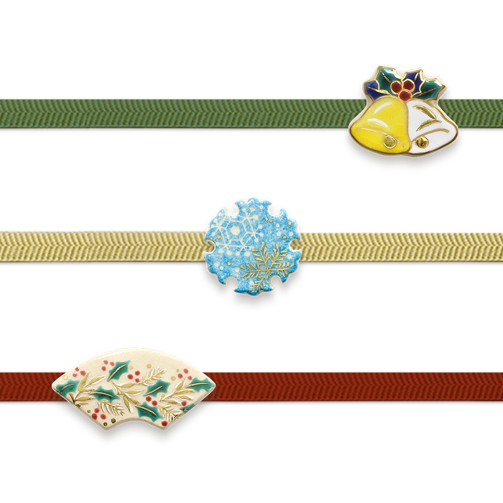 井澤屋オリジナル 京焼 クリスマスと冬の帯留め｜和装小物 井澤屋