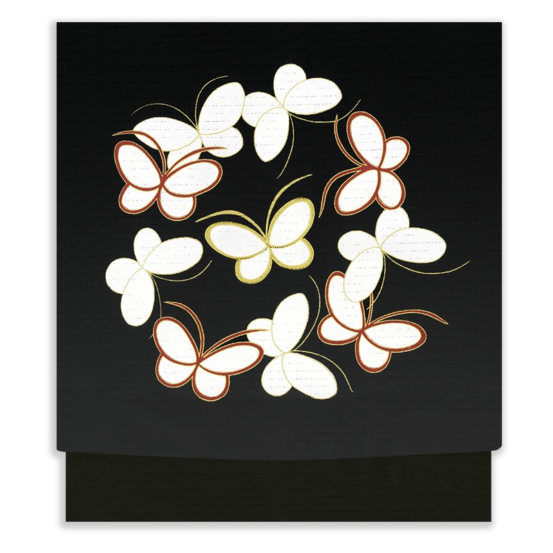 新塩瀬帯 夏の柄「オリジナル 蝶」 絽・黒地｜洗える帯 名古屋帯