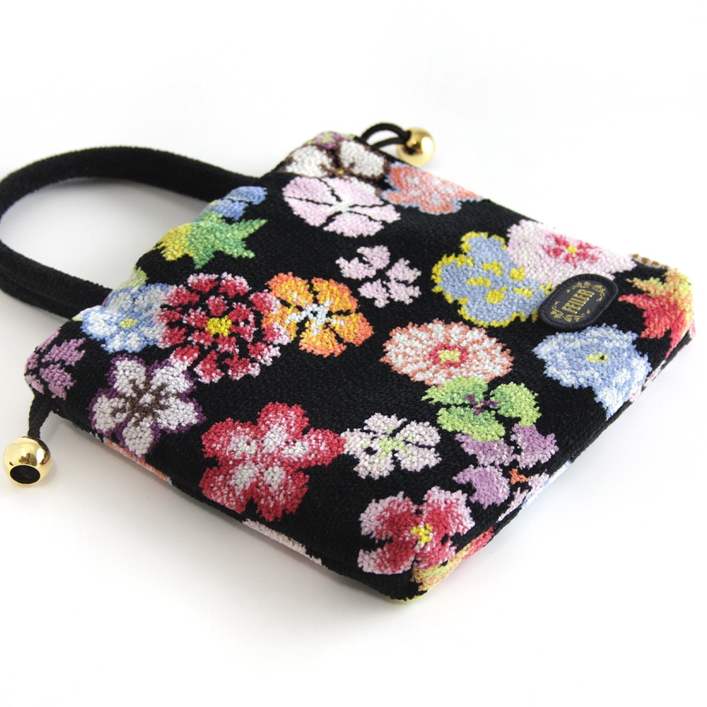 FEILER×井澤屋 巾着バッグ「うらら花」ブラック