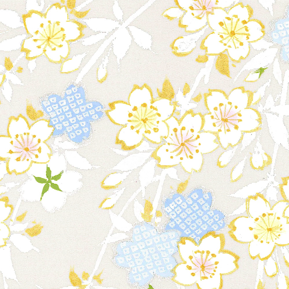 新塩瀬帯 春の柄「枝垂桜」 グレー地｜洗える帯 名古屋帯