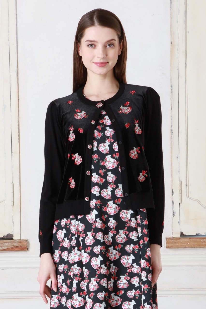 2025年秋冬 香水瓶刺しゅう ベロア素材×ニットカーディガン 2521015