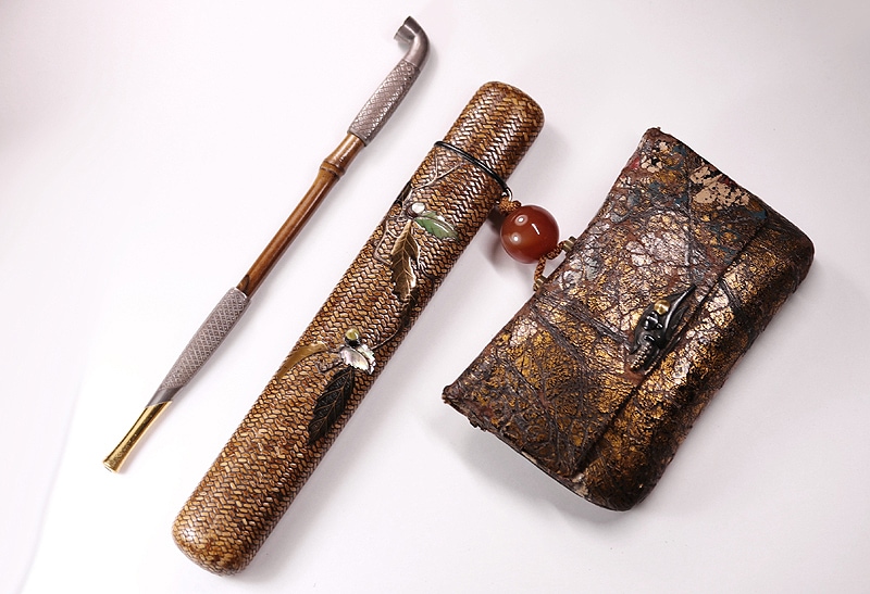 光盛 網代編 樫 螺鈿蒔絵 煙管筒 赤銅鍍金被 粟椎茸 叺具 金唐革 莨入