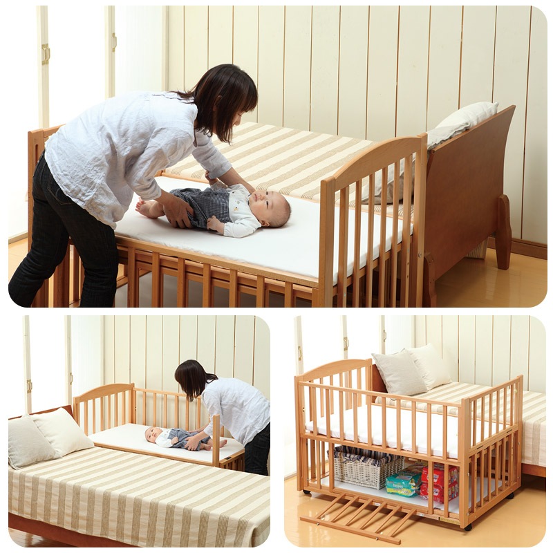 ベビーベッド スリーオープン(収納板付)【国産】お世話用の扉が3枚ある
