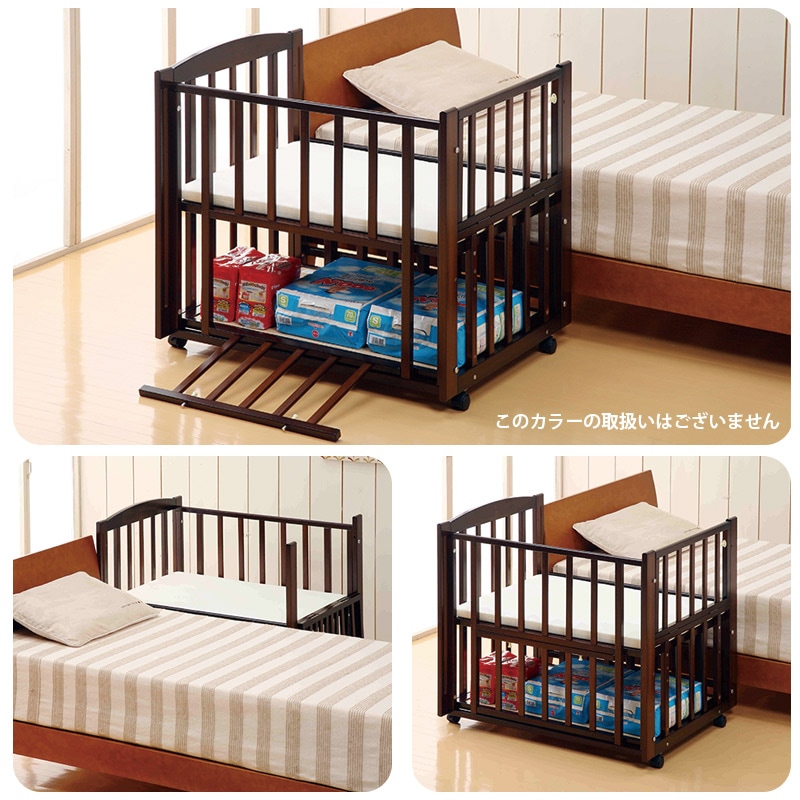 ミニベビーベッド スリーオープン(収納板付)【国産】お世話用の扉が3枚