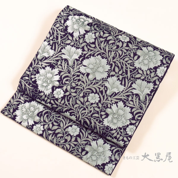 西陣織 紫絋】織九寸名古屋帯 (濃地・草花）名古屋仕立税込 送料無料