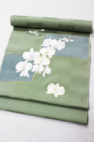 最高級丹後ちりめん名古屋帯「刺繍 胡蝶蘭」 | 販売着物商品,名古屋帯