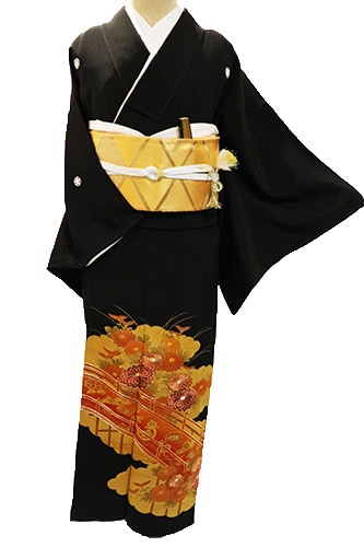 正絹黒留袖レンタルフルセット「金彩金駒 雲取り橋に菊」 | すべての