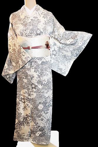 正絹小紋レンタルフルセット「扇に四季花総柄」 | レンタル着物