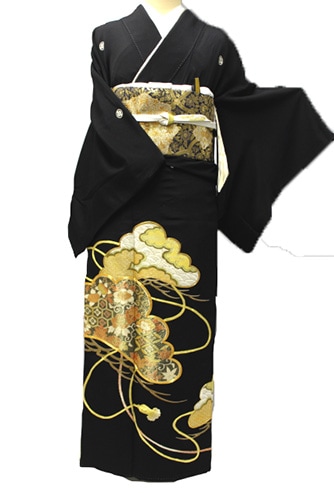 正絹黒留袖レンタルフルセット「金駒刺繍 松に波・花」 | すべての商品