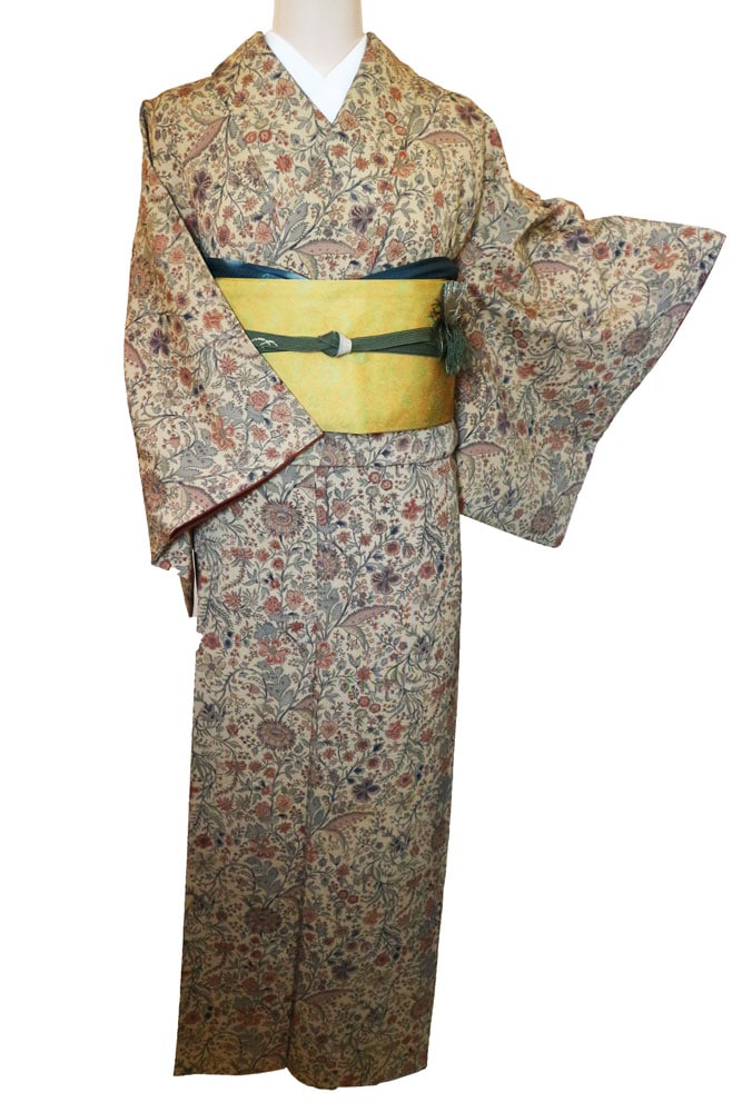 正絹小紋レンタルフルセット「更紗総柄」 | レンタル着物,おしゃれ着物