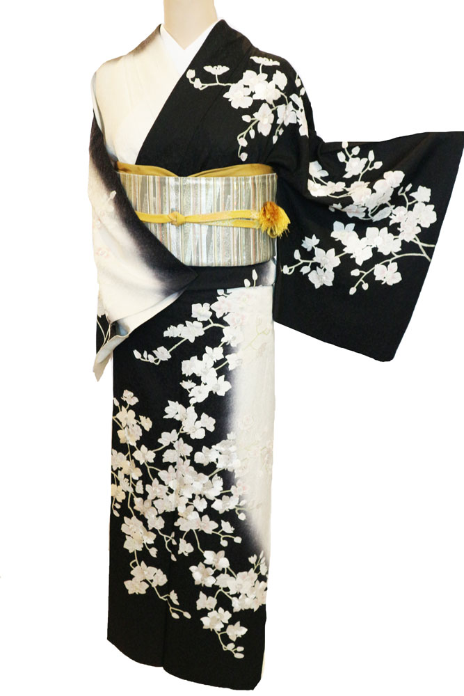 正絹単衣訪問着 レンタルフルセット「染め分けに胡蝶蘭刺繍」 | すべて