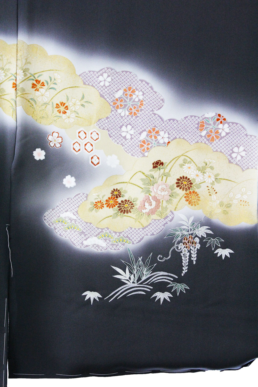 豪華汕頭刺繍 蘇州刺繍 色味の良い 縮緬 一つ紋 付下げ 正絹 AK-4918