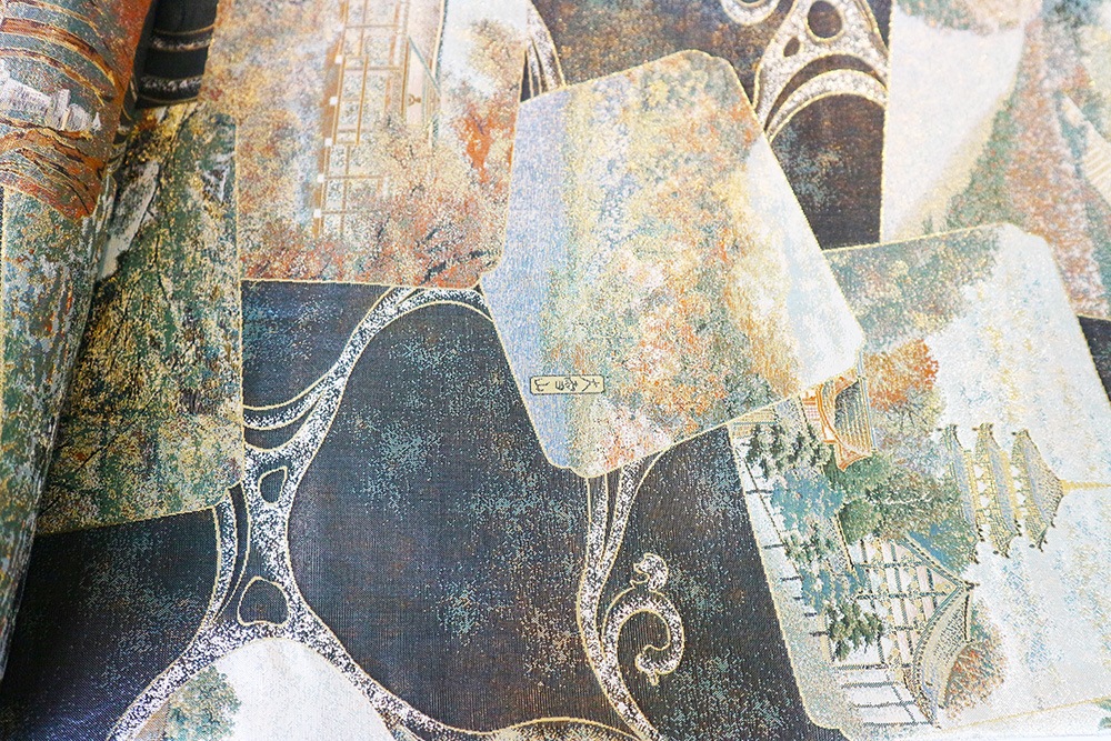 厳選仕立上がり商品 西陣あさぎ謹製袋帯「金箔プラチナ 両面琳派流水