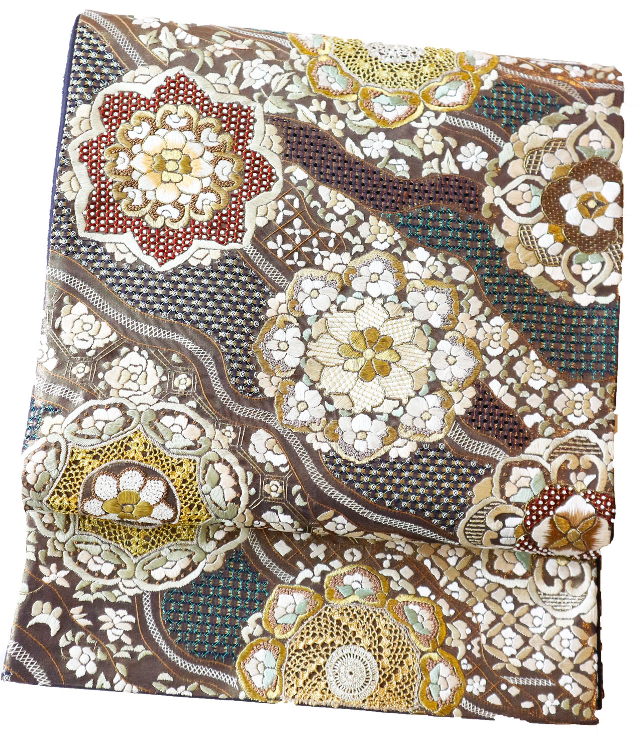 最高級袋帯「蘇州汕頭相楽刺繍 道長に華紋」 | 販売着物商品,袋帯,礼装