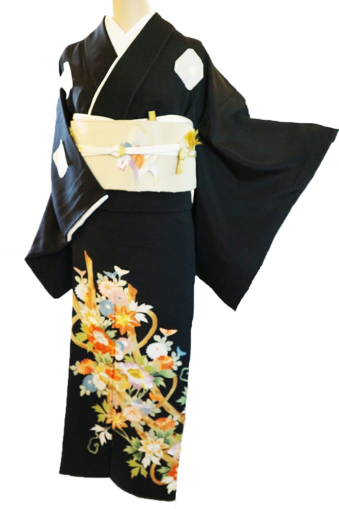 正絹黒留袖レンタルフルセット「友禅に刺繍 のしに花」 | レンタル着物