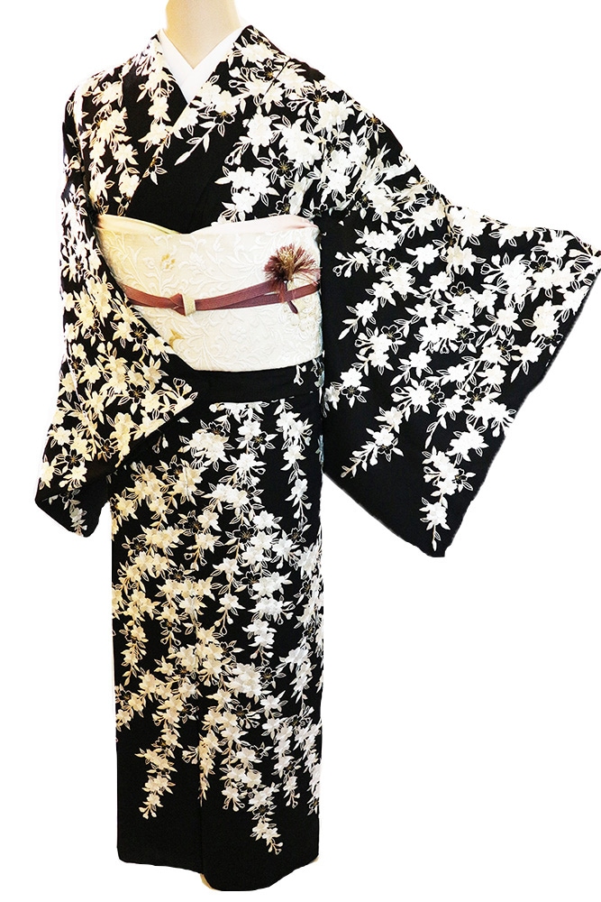 正絹訪問着 レンタルフルセット「総柄刺繍 桜」 | レンタル着物,訪問着
