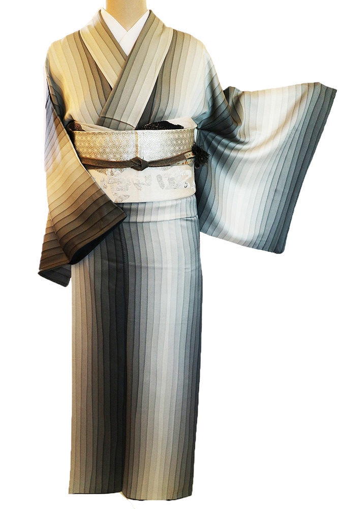 正絹小紋レンタルフルセット「縞に縦ぼかし」 | レンタル着物,おしゃれ