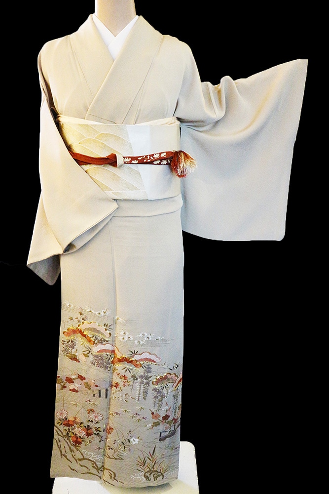 正絹色留袖レンタルフルセット「相楽刺繍 橋に四季の花」 | レンタル