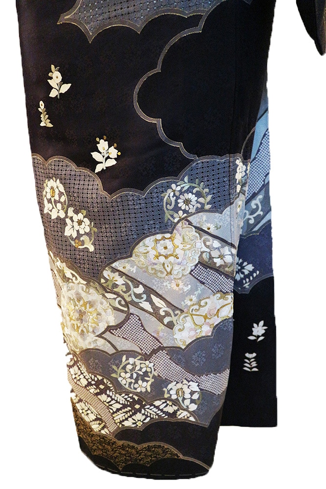 正絹訪問着 レンタルフルセット「汕頭蘇州刺繍 雲取りに道長華紋