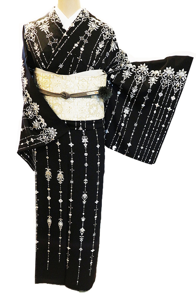 正絹訪問着 レンタルフルセット「総柄刺繍スワロフスキー付 洋風華紋