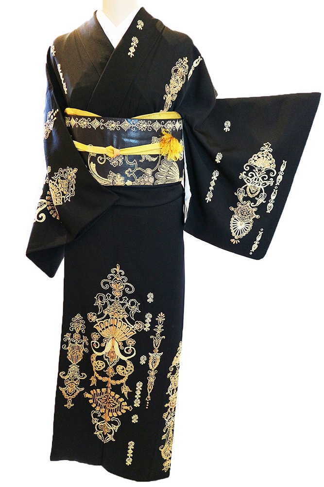 正絹訪問着 レンタルフルセット「相楽刺繍 黄金シャンデリア
