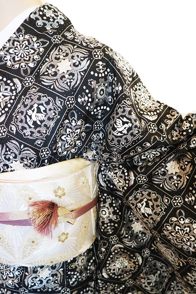 正絹訪問着 レンタルフルセット「総柄汕頭蘇州刺繍 格子華紋