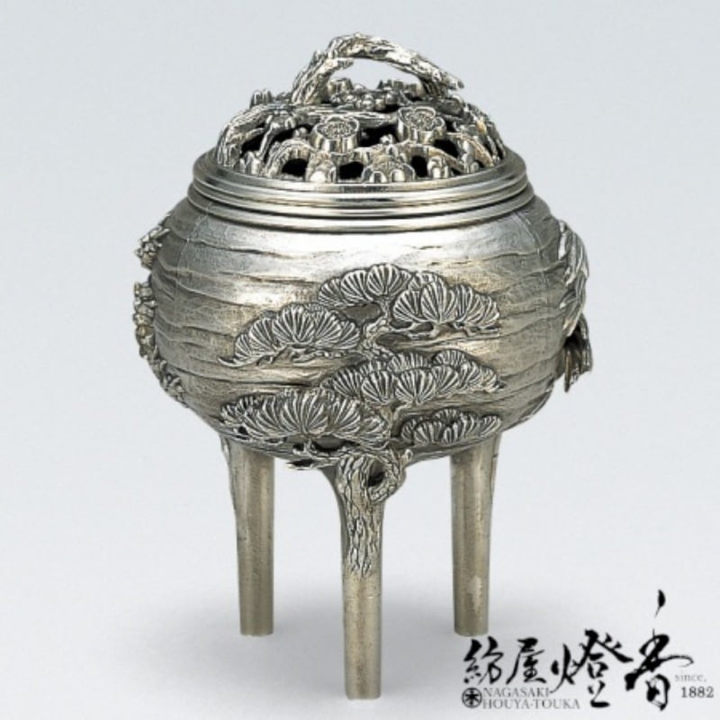 香炉/香器『高岡銅器【吉祥松竹梅香炉/銀メッキ】合金製[空焚き用