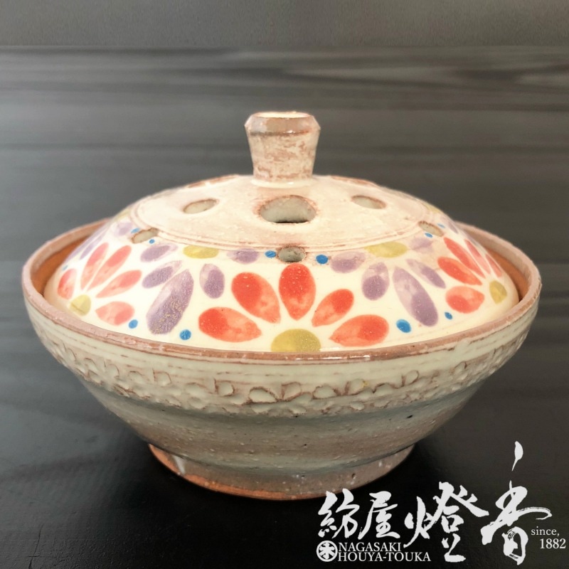 香器『香炉【粉引花三島平香炉(こびきはなみしまひらこうろ)】紙箱入
