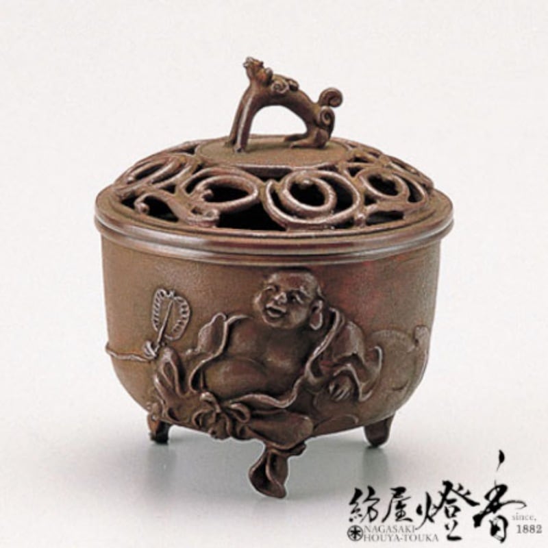 香炉/香器『高岡銅器【布袋文焼朱銅色香炉】銅製/名取川雅司作』竹中