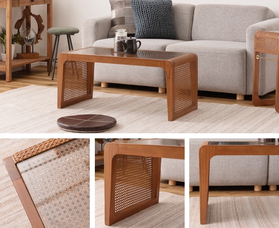 ラタン センターテーブル｜PM-501BR｜ラタン｜ローテーブル｜ガラス