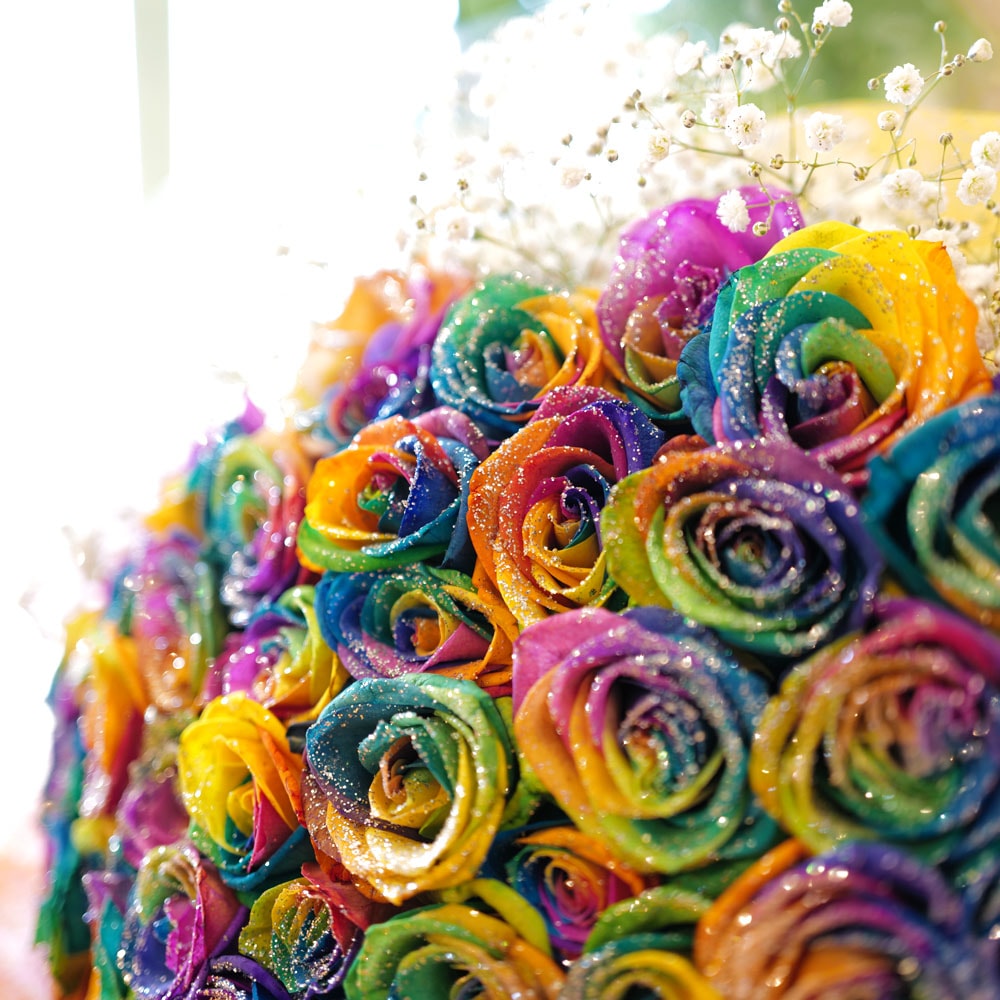 キラキラレインボーローズ 50本の花束 | バラ・生花,キラキラ