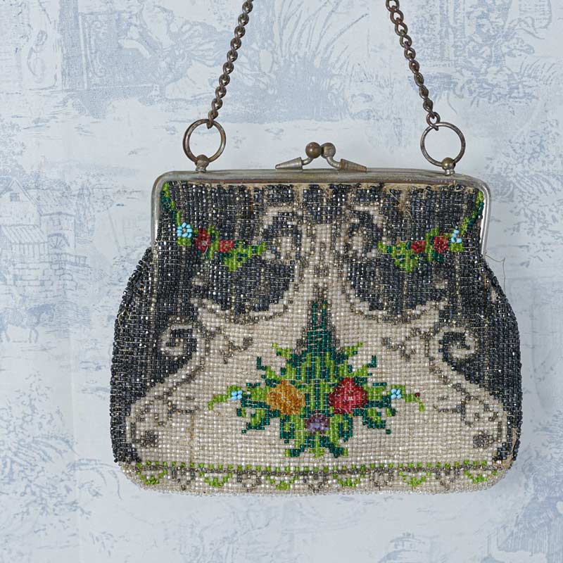 フランスアンティークビーズお花の可愛いバッグW12.5×H12.5cm gb-303の