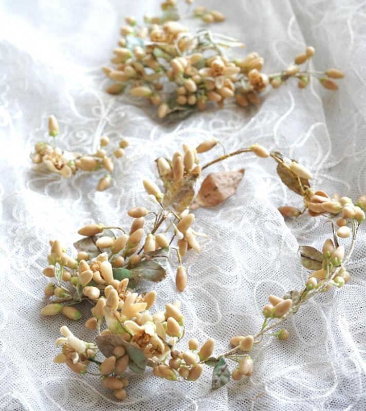 アンティークブライダル用ワックスフラワー3点セット1900－20年代頃 ga