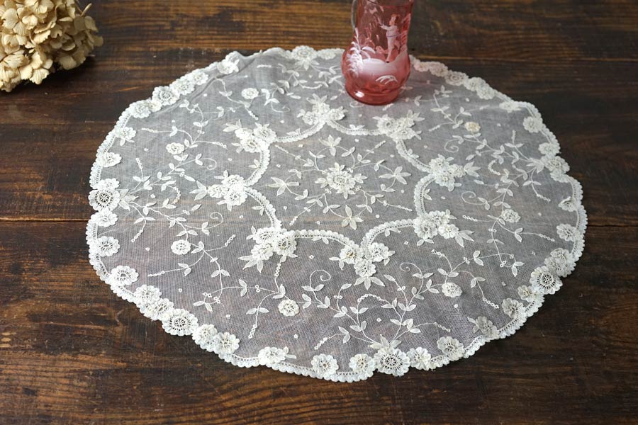 アンティークブリュッセルのアプリカシオンレースW47～50cm gla-1821の