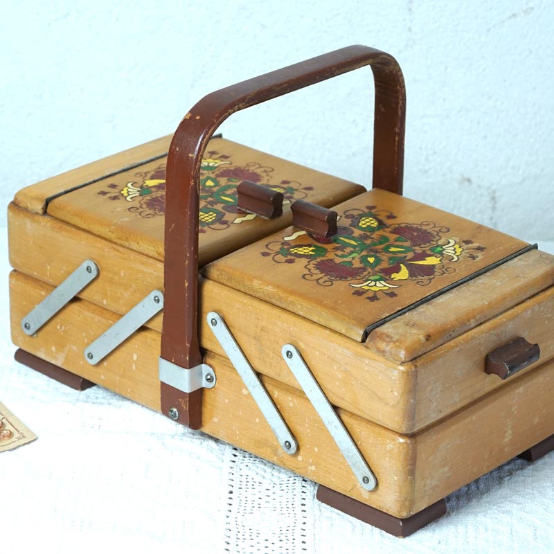 フランスのソーイングボックス35×17.5×14cm 1960年代頃 gs-1535の通販