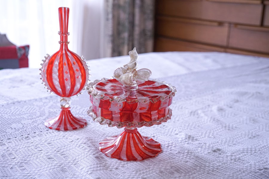 アンティークベネチアン ムラーノガラスのレースガラスの2点セット